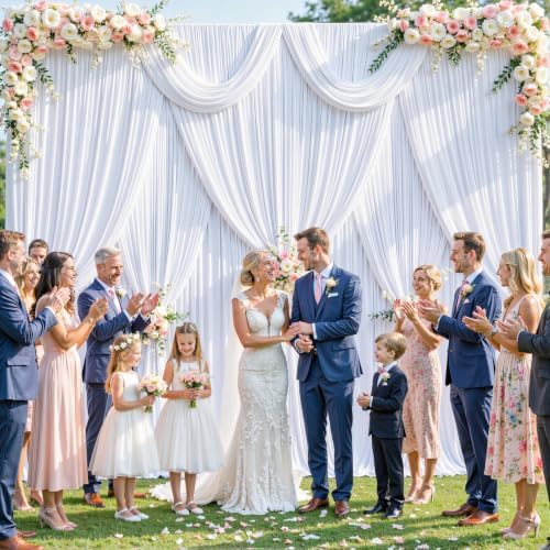 8 Panels White Backdrop Curtain for Parties Wedding Wrinkle Free White Photo Curtains Backdrops Drapes Fabric Decoration for Baby Shower Birthday Party 40ft(W) x 10ft(H) - Image 3
