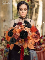 Serwalin Artificial Fall Flowers Orange and Black Silk Flowers for Wedding - Image 2