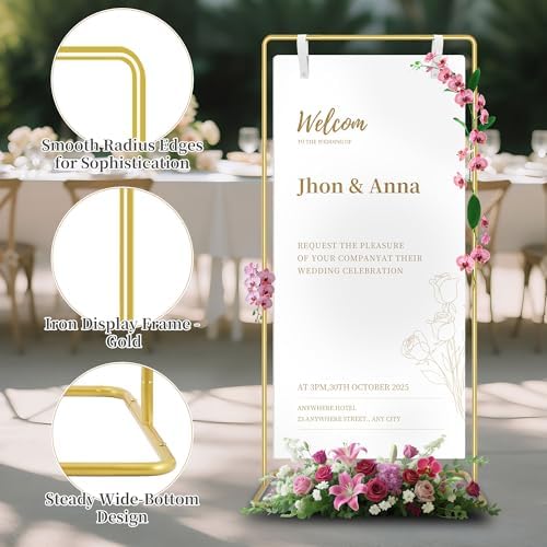 Wedding Welcome Sign Stand Holder - Adjustable Easel for Wedding Signs Stand & Seating Charts, Metal Easel Stand for Sign Reception Display, Gold Welcome Hanging Sign Holder for Party, Events - Image 4