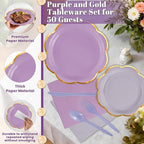 350Pcs Purple Paper Plates and Napkins Party Supplies for 50 Guests - Image 4