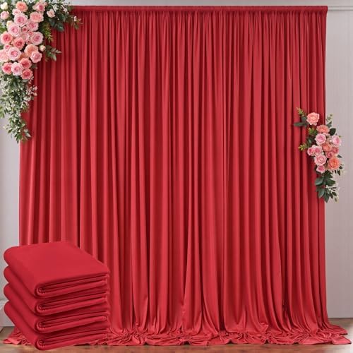 Outpain 20 ft x 8 ft Red Backdrop Curtain Panels, 4 Panels 5 ft x 8 ft Wrinkle Free Polyester Photography Backdrop Drapes, Wedding Party Home Decoration Supplies by Outpain