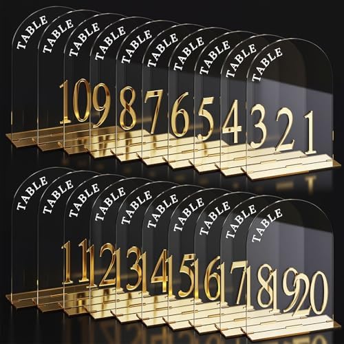Aceorbit Clear Wedding Table Numbers 1-20 with Stands 5" x 7" by Unknown