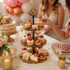 AnyDesign 3 Tier Cupcake Stand Scalloped Wooden Dessert Display Stand Brown Tiered Serving Tray for Wedding Birthday Bridal Baby Shower Tea Party Events - Image 4