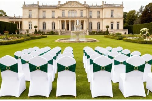 Hunter Green Chair Sashes 50 Pack, Dark Green Spandex Chair Bands with Gold Buckle Slider for Wedding Christmas Party Folding Chairs Birthday Décor, Green Chairs Bows Ties - Image 3