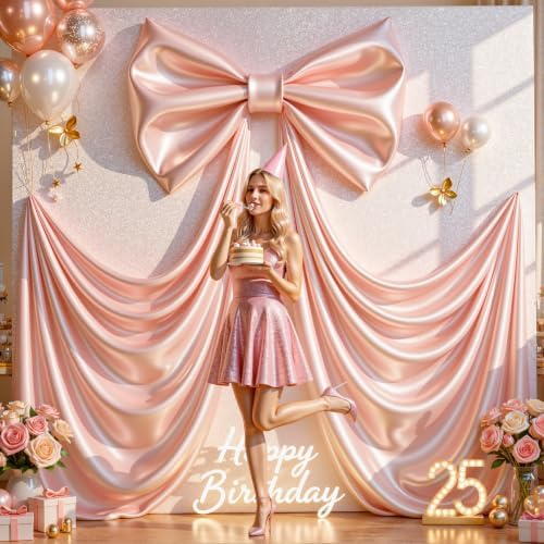 Big Dusty Pink Bow Backdrop Party Decorations Pink Bow Decor 48x24x120 Inches Giant Bow Birthday Party Backdrop for Wedding Baby Shower Bridal Shower Photography Coquette Room Decor by Tao-GePartyDecorations