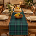 6 PCS 70.87 x 11.81nchs Tartan Plaid Bear Baby Shower Table Runner Green and Blue Tartan Plaid Table Runner for Baby Shower Theme Party Vintage Party Supply Dining Room Home Kitchen Decorations - Image 4