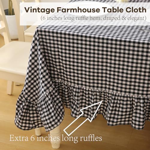 Black White Gingham Ruffle Tablecloth Rectangular 120“x60” - Image 4