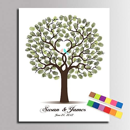 Personalize Wedding Guest Book with Ink Pads Creative Wedding Tree Fingerprint Signature Canvas Painting for Guests Sign-in Unique Gifts for Anniversary -60x80cm by Unknown