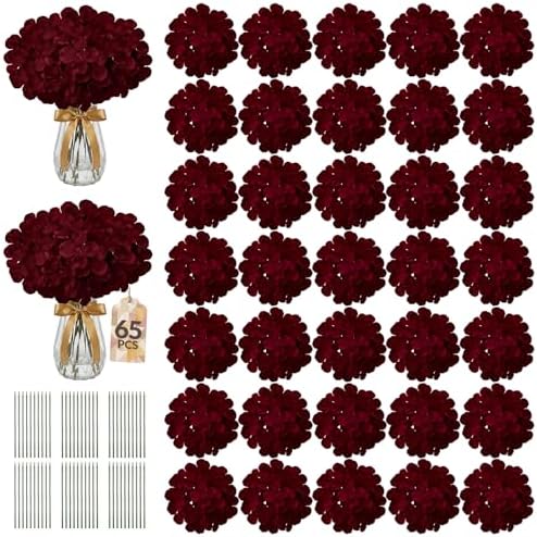 65PCS Hydrangea Artificial Flowers with Stronger Bendable Stems, Premium Silk Faux Hydrangea Flowers Bulk for DIY Wedding, Arches, Baby Showers & Large Event Decor(Burgundy) by ECCELSO