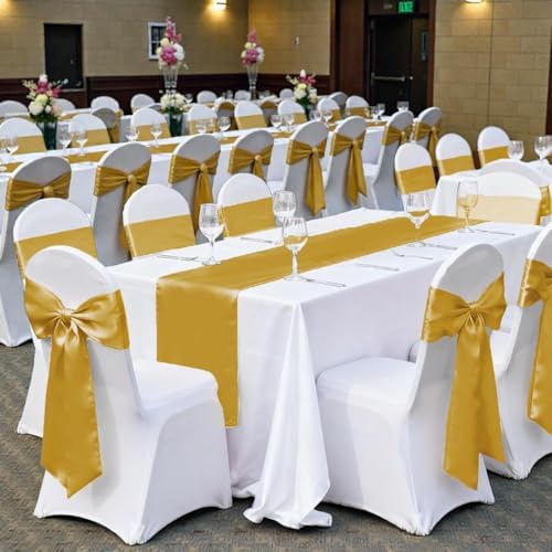 MDS® Pack of 75 Satin Chair Sashes for Wedding & Events – Gold - Image 6
