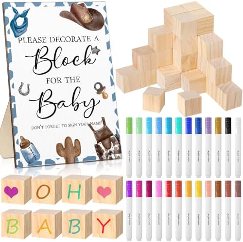 Tatuo 75 Pcs Baby Shower Party Block Games Sign to Decorate,Cowboy by Tatuo