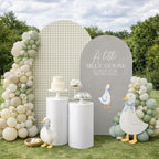 Set of 2 Arch Backdrop Covers One Silly Goose Baby Shower 2PCS Spandex Arch Stand Cover Plaids Girl Birthday Easter Party Banquets Decorations (7.2FT & 6FT,Tan) - Image 3