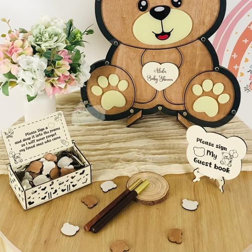 Teddy Bear Baby Shower Guest Book Alternative, Wooden Sign-in Drop Box - Image 4