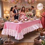Moukeren Pink White Plaid Ruffled Long Table Cloth Rectangular Fits - Image 6