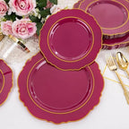Liacere 175PCS Red Plastic Plates - Disposable Burgundy Red and Gold - 25guest Baroque Plastic Dinnerware include 50Plates, 25Pack Pre Rolled Napkins with Silverware 25Cups for Party & Wedding - Image 6