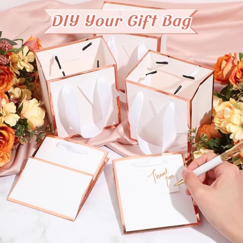 Yeaqee 50 Pcs Mini Paper Gift Bags with Handles Tag, White, Rose Gold - Image 4
