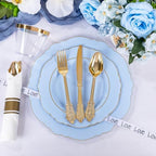 Liacere 175PCS Bule Plastic Plates - Disposable Ligh Bule and Gold Plates - Baroque Plastic Dinnerware 50Plates, 25Pack Pre Rolled Napkins with Silverware 25Cups for Baby Shower Party & Wedding - Image 6