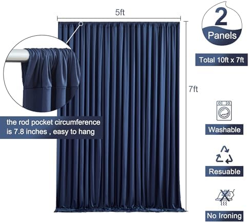 10ft x 7ft Navy Blue Backdrop Curtain for Parties Wedding Wrinkle Free Backdrop Drapes Panels for Baby Shower Gender Reveal Birthday Photo Photography Polyester Fabric Background Decoration - Image 5