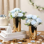 Suncalla 6 Sets Gold Cylinder Vases Artificial Peony Candle Holders, Blue - Image 3