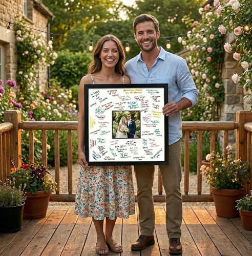 Solid Wood Signature Frame with Heart Opening - White Wood - Sky Blue Accent Mat - Guest Book Alternative with Gel Pens Made in the USA - Image 6