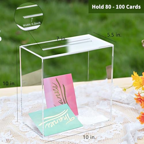 UNIQOOO Clear Acrylic Card Box w/Slot, Thick DIY Wedding Box Blank No Print, Large 10x10x5.5 in, for Reception Decoration Fundraiser Money Box Election Ballot Graduation Keepsake Party Favor - Image 5