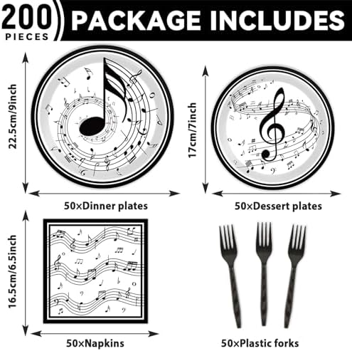 200Pcs Musical Note Plates Napkins Music Notes Themed Party Tableware Set Baby Shower Dinnerware Disposable Music Dessert Plates for Concert Birthday Party Baby Shower Decor Supplies Serve 50 - Image 2