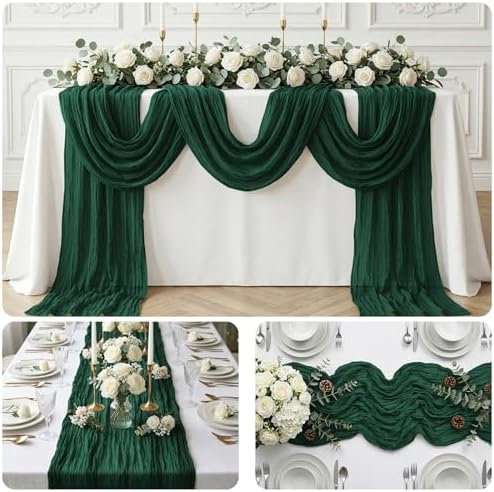 20 Pack Emerald Green 17 x 108 Inch Cheesecloth Table Runner - Boho Gauze Sheer Fabric for Wedding Baby Shower Party Home Decor - Image 7