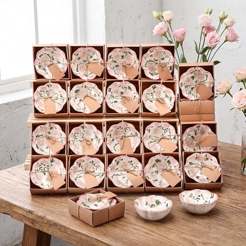 SiliFine 24 Pcs Rose Party Favors for Guests Small Ceramic Bowl Bulk by SiliFine