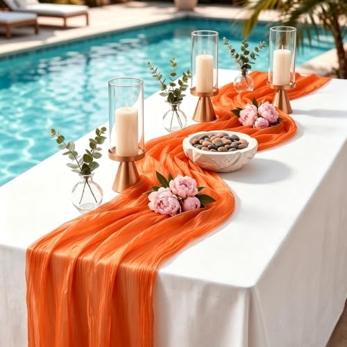 20 Pack Orange 17 x 108 Inch Cheesecloth Table Runner - Boho Gauze Sheer Fabric for Wedding Baby Shower Party Home Decor - Image 3