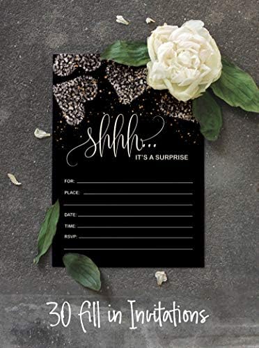 Pack of 30 Surprise Party Birthday Invitations with Envelopes, Black Retirement Party, Bridal Shower, Baby Shower Fill in Style Invites - Image 4