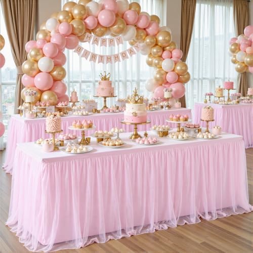 6 Pack Pink Tablecloths for 6 Foot Rectangle Tables Tulle Tablecloth Fitted Pink Table Cloth Rectangle 6ft Stretch Spandex Table Covers for Baby Shower Girls Birthday Party Banquet Desk Tables Skirt - Image 6