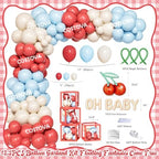 Costova Cherry Baby Shower Decoration, She’s the Cherry On Top Party Supplies with Balloon Boxes Cherries Backdrop Tablecloth Cake Cupcake Topper Poster Badges Sash - Image 3