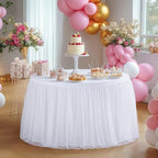White Round Tablecloth 72 inch Stretchy Elastic Fitted Round Table Cloth Round Cover 132 inch, White Round Tulle Table Cloth with Skirt Wedding Birthday Party Cake Banquet Tables Decoration by HBBMAGIC