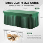 Wish Care 2 Pack Hunter Green Stretch Spandex Table Clothes for 6 Foot Rectangle Tables, 6FT Wrinkle Free Fitted Tablecloths Ruffles Design Table Cover for Party, Banquet, Wedding and Events - Image 3