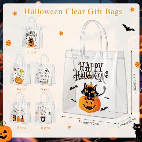 Canchiing 30 Pcs Halloween Clear Gift Bags Reusable Boo Pumpkin Treat Bags - Image 2
