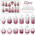 Bud Vases Set of 12, Small Purple Vase Glass Vases for Flowers Vintage Ribbed Colored Wedding Flower Vase for Decor in Bulk Decor Bridal Shower Centerpieces Home Table Decoration - Image 2