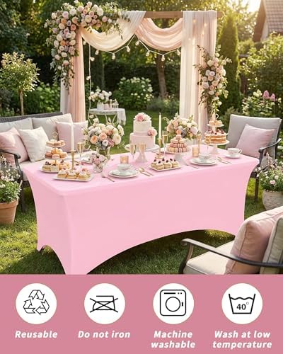 Fixwal 3 Pack 8FT Pink Birthday Tablecloth Spandex Fitted Table Cover - Image 6