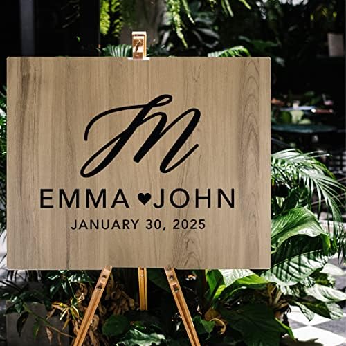 Andaz Press Large Wooden Welcome Sign for Wedding Rustic Welcome Sign 16" x 20" Custom Script Monogram Names & Date Woodland Wedding Signage English Oak MDF Wood Finish Reception Indoor Outdoor Signs - Image 4