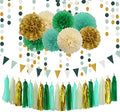 Sage-Green Beige-Gold Baby Bridal-Shower Decorations - 34pcs Rustic Wedding Tissue Pom Poms,Tassel Garland Banner,Birthday Gender Reveal Bachelorette Engagement Party Decor Bunting Lasting Surprise by LastingSurprise