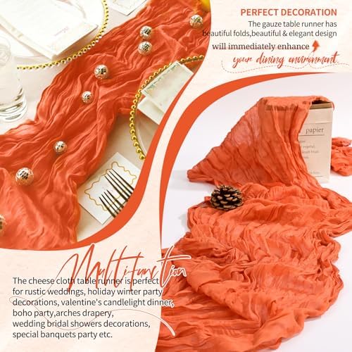 18 Pack Cheesecloth Table Runner 10FT Orange Table Runner Boho Gauze Cheese Cloth Table Runners Long Rustic Sheer Table Decorations for Wedding Party Baby Bridal Shower Birthday Holiday Home - Image 6