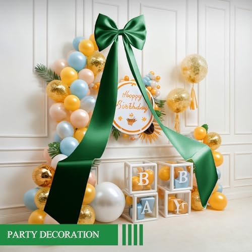 Giant Bow Decoration, Big Bows for Backdrop 75x18 Inch,Bow Themed Room Decor,Large Satin Decorative Bows for Wedding Engagement Bachelorette Baby Shower Bridal Christmas (Green, 75x18 Inch) - Image 4