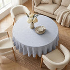 Eternal Beauty Striped Ruffled Round Tablecloth 60 Inch Blue White - Image 5