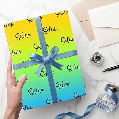 MyPupSocks Custom Text Wrapping Paper Gradient Yellow & Green Name, Personalized Name Gift Wrap Paper Funny Wrapping Paper Roll 58x23 for Boys Girls Kids Birthday Christmas Winter Holiday 3 Rolls - Image 5