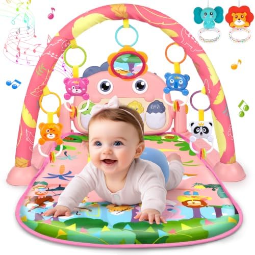 UMIKU Baby Play Mat Tummy Time Mat Gym Girl Activity Center, Pink Dinosaur by UMIKU