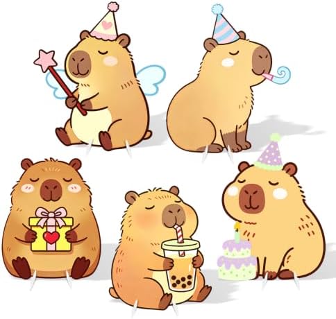 5 Pcs Capybara Baby Shower Party Decorations, Baby Capybara Corrugated Plastic Cutout Standups for 1st 2nd 3rd Birthday, Gender Reveal, Cute Animal Photo Booth Props, Indoor Outdoor Display by WelcometoLawnIdyll