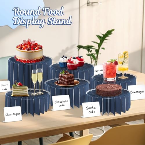 6Pcs Buffet Risers, Food Risers for Table, Foldable Cake Display Stands, Tall Cardboard Cupcakes Stand for Show Catering Desserts Jewelry Wedding Birthday Party Decoration (Blue) - Image 6