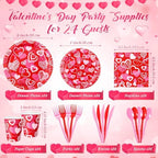 Ziliny 171 Pcs Valentine's Day Party Decorations Serve 24 Red Pink Hearts Paper Plates Napkins Cups Banner Tablecloth Cutlery Valentine Day Anniversary Wedding Baby Shower Party Supplies - Image 3