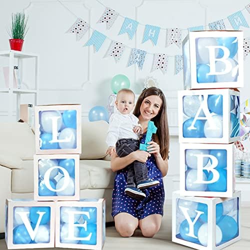 Geyee 8 Pcs Clear Balloon Box with Letters, Baby Shower, White - Image 5