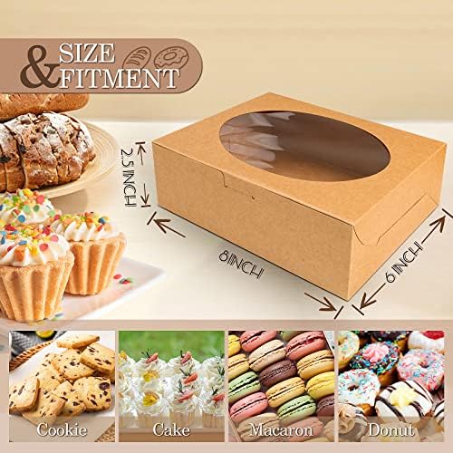 KPOSIYA 65 PCS 8x6x2.5 Inch Cookie Boxes with Window Brown Bakery Boxes Pastry Boxes for Gift Giving, Treat, Dessert, Cupcakes, Chocolate, Strawberries, Donuts, Muffins (5 Style Windows) - Image 2