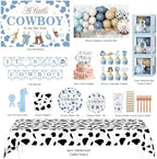 Cowboy Baby Shower Decorations Boy, 274pcs All-in- One Western Baby Shower Decor Pack Plates Tablecloth Cake Topper Balloon Banner, A Little Cowboy is on the Way Backdrop for Babyshower Boy - Image 2